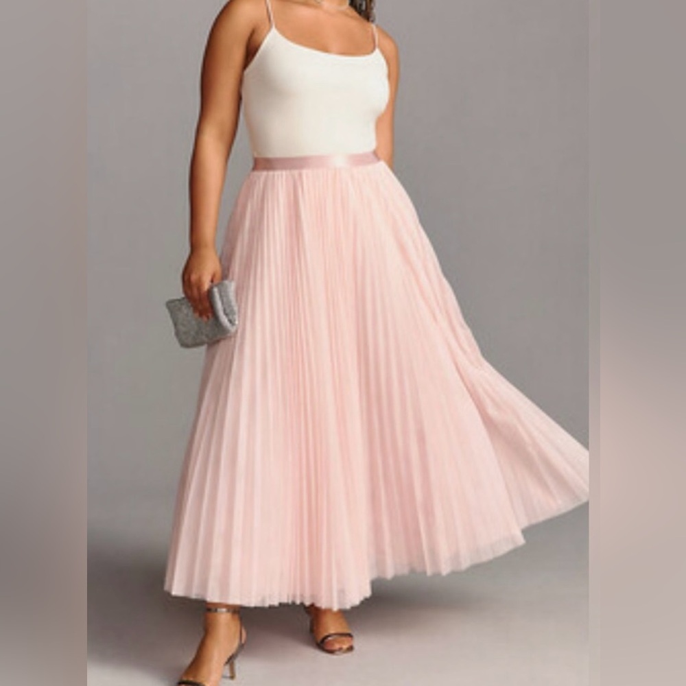 Anthropologie Hutch Pink Pleated Tulle Maxi Skirt